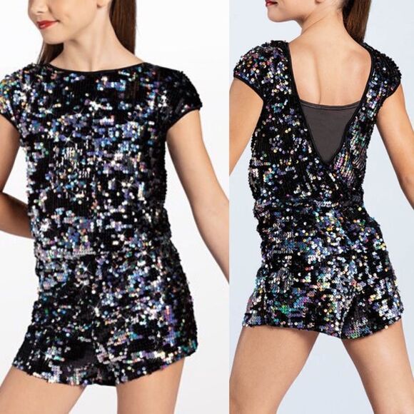 WEISSMAN Dance Costume sequin leotard Hologram Ultra Sparkle Romper SQ12140 SA - Picture 1 of 8